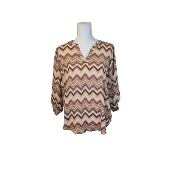 Maurices Striped Top Size Medium Brown Neutral Preppy Career Bohemian - Picture 1 of 8